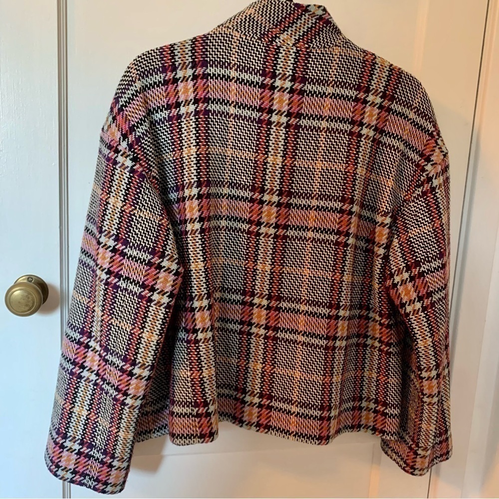 HALOGEN Tweed Crop Jacket Blazer Oversized Knit High Collar Boxy L Multicolor - Picture 6 of 10